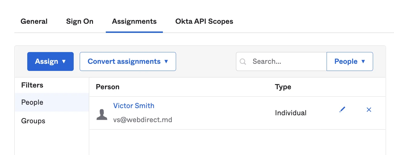 Assigning Users to SpinOne in Okta | Spin.AI Screenshot showing assigning users to SpinOne app in Okta