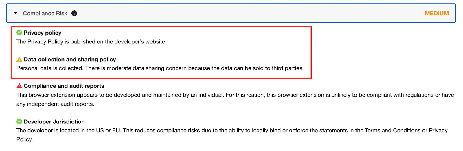 Comliance Risk | Spin.AI Risk Assessment - AI Scanned Privacy Policy