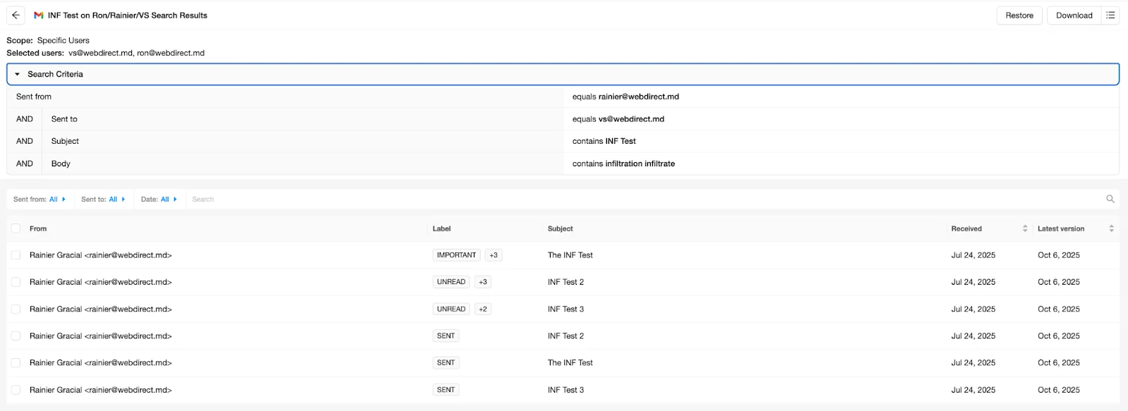 eDiscovery use Search Criteria