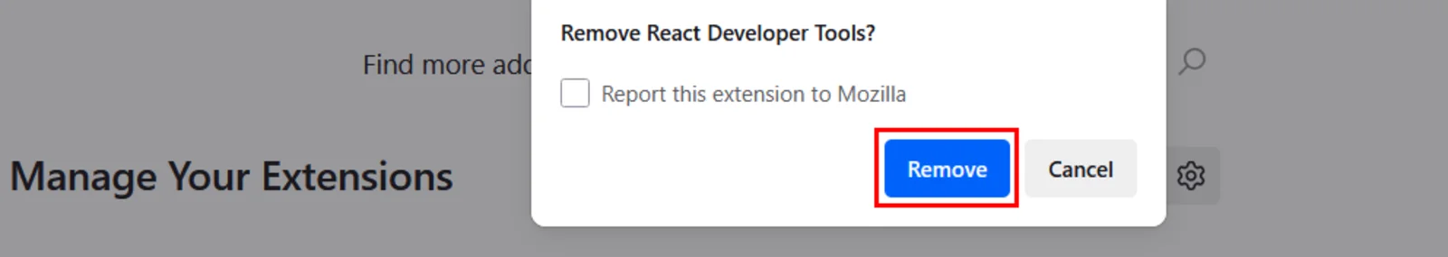 Confirm removing an extension in Firefox