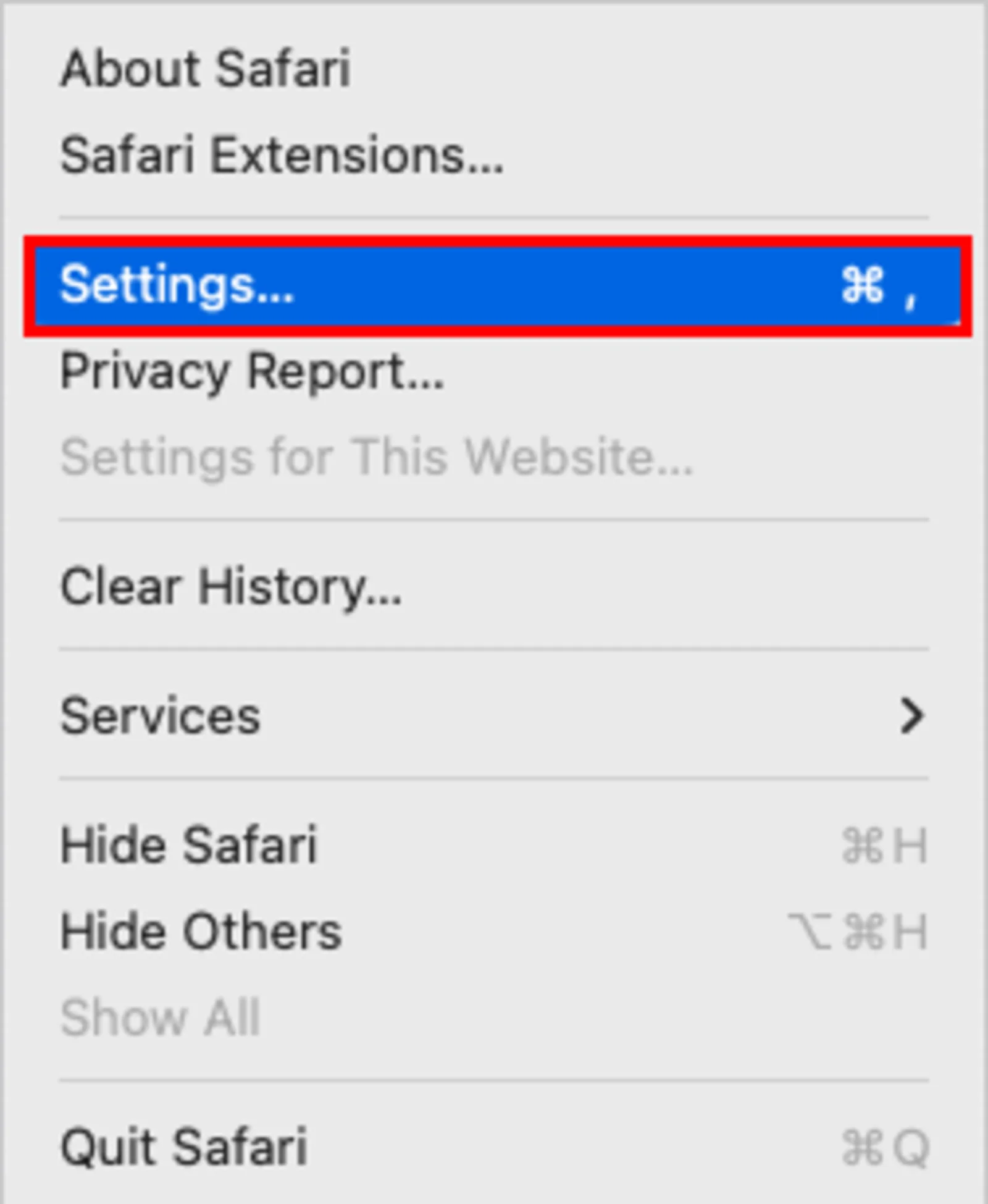 Access Safari settings or preferences