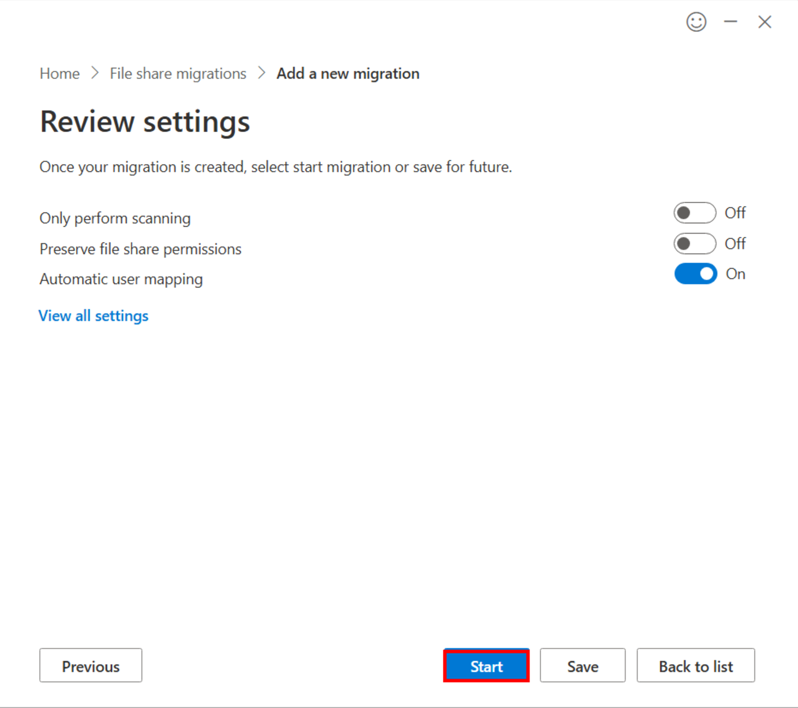 Start the migration.
