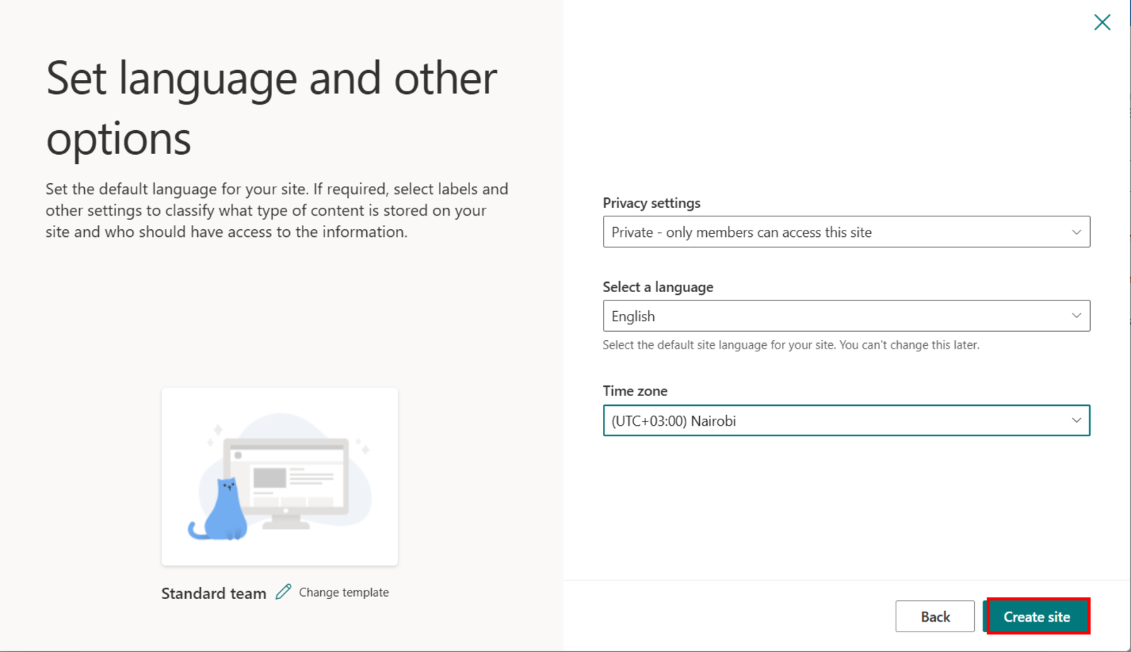 Set language and other options