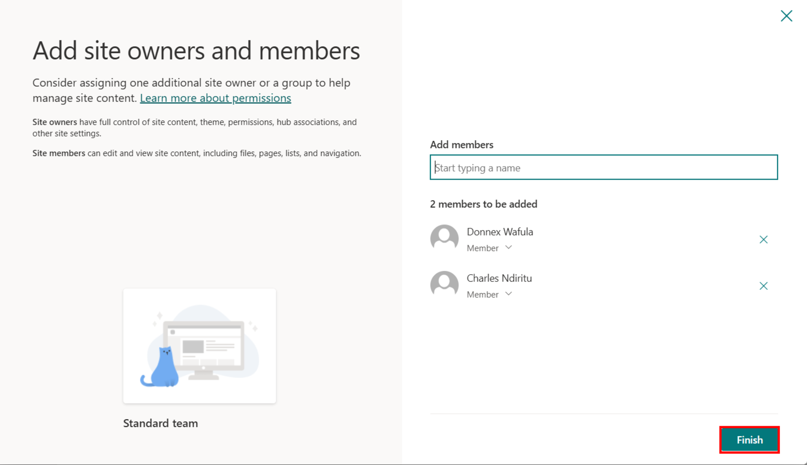 Add site owners and members