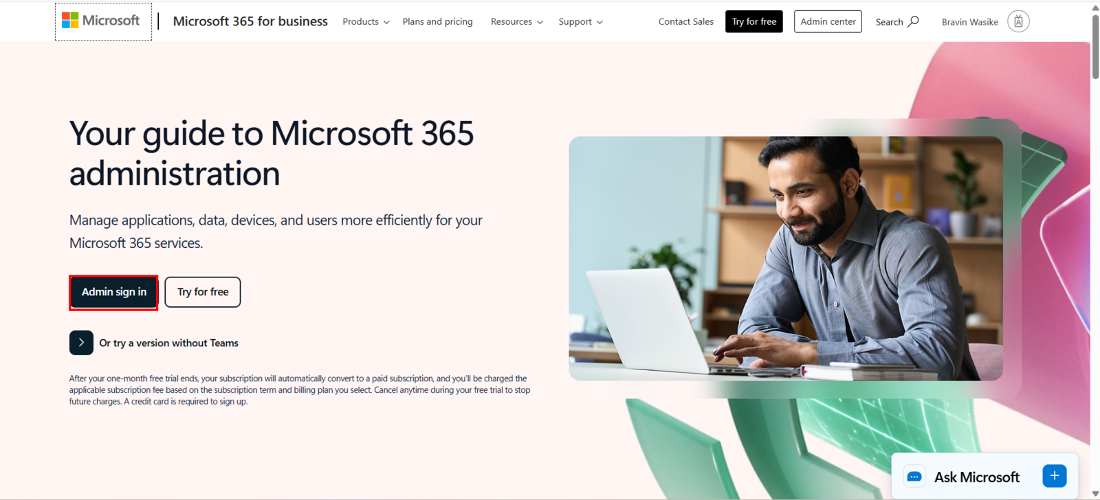 Start by signing in to the Microsoft 365 Admin Center