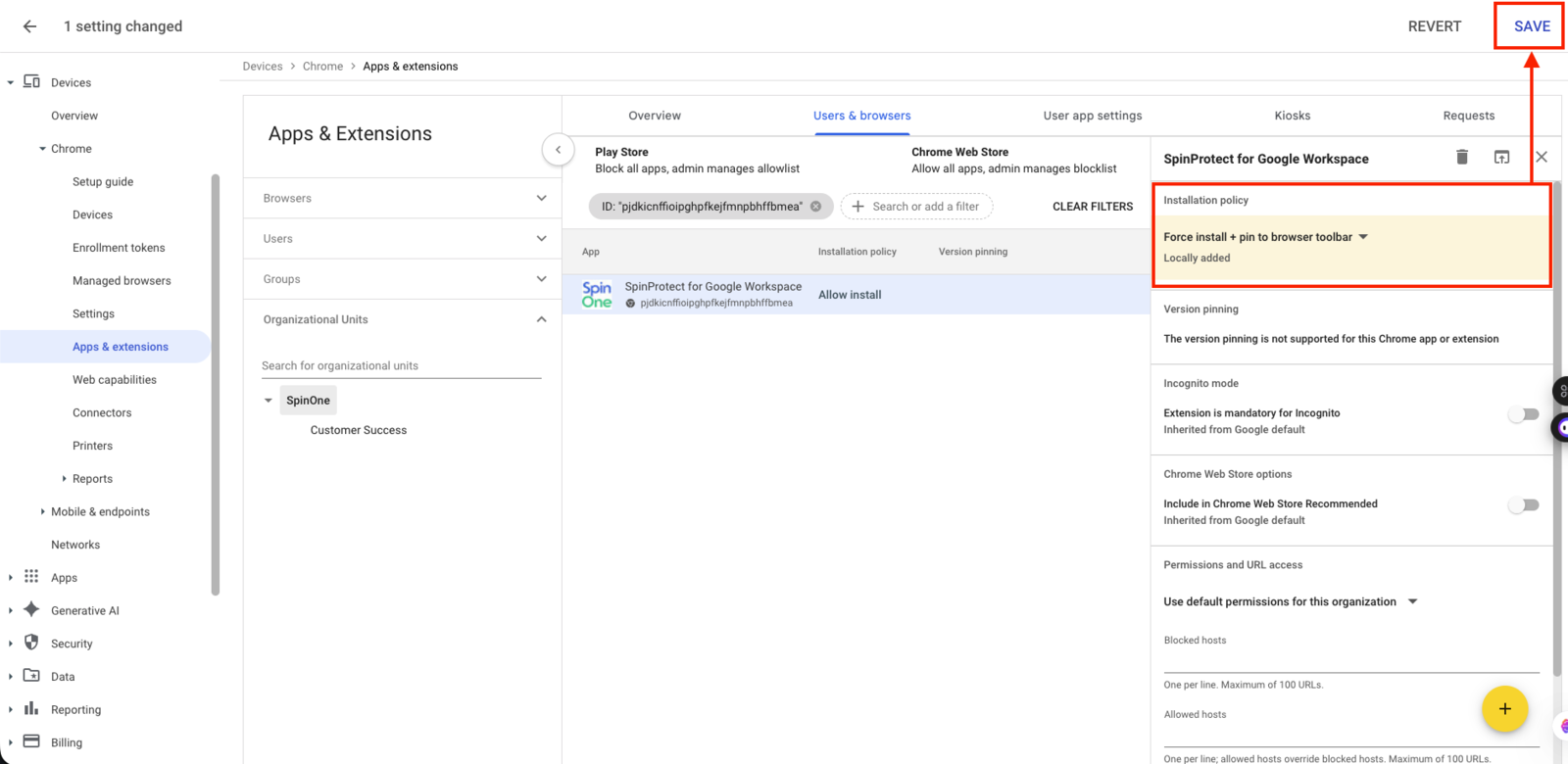 SpinProtect Application Detection Interface Detect domain applications within Google Workspace