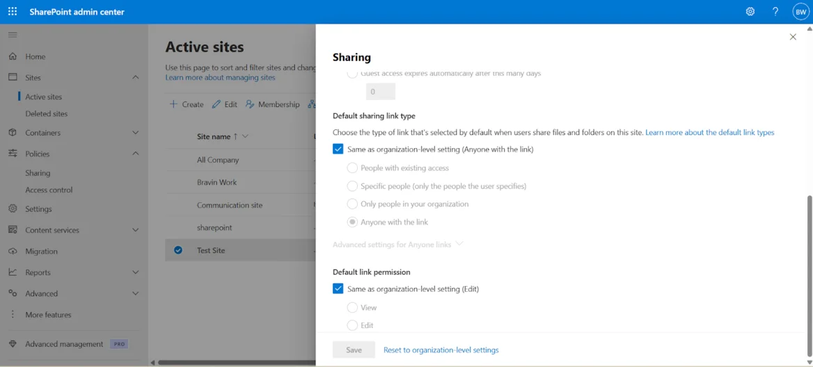 Use more restrictive link types for confidential content