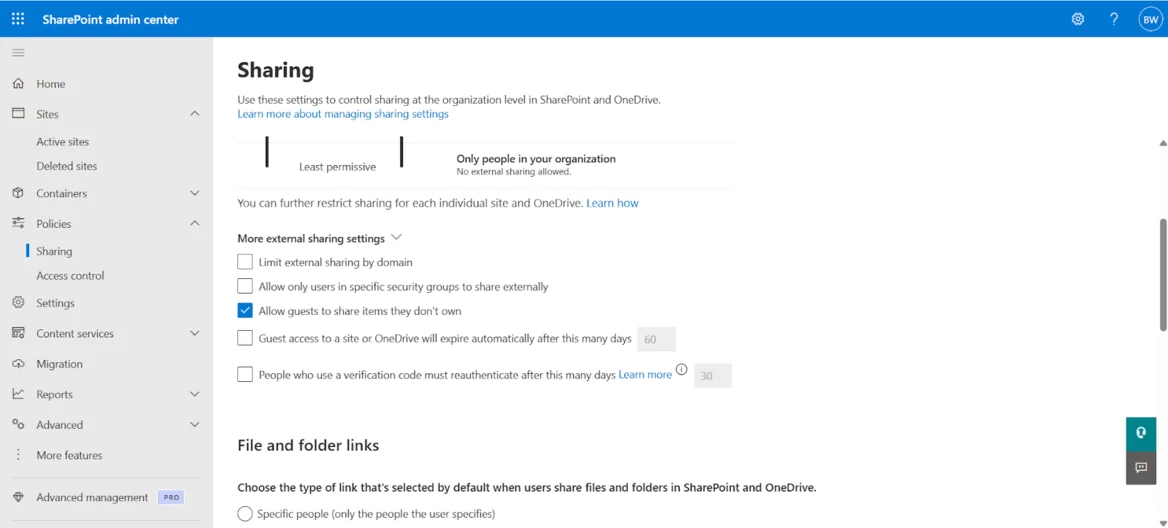 Scroll to More external sharing settings
