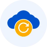 Backup and Granular Restore Icon | Spin.AI Blue cloud with orange circular arrow representing backup and granular restore for Confluence