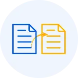 Data Cloning Icon of two overlapping documents, blue and yellow outlines.