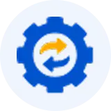 Configuration Drift Analyzer Blue gear settings icon with orange circular arrows indicating sync/refresh