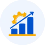 Site Health & Optimization Blue bar chart showing rising bars and an upward arrow, with an orange gear in the background—symbolizing growth and optimization Four