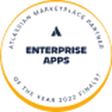 atlassian-enterprise-apps | Spin.AI Circular award badge with the words "Enterprise Apps" in the center and a ring around the edge noting finalist of the year 2022; includes a small triangle logo.