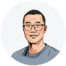 Avatar illustration of a smiling man with short dark hair and glasses, wearing a blue sweater, against a pale circular backdrop.