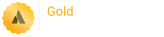 Gold certification badge with a circular gold seal and orange 'Gold' text