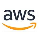 Amazon Web Services (AWS) logo with blue lowercase 'aws' text and an orange curved arrow forming a smile