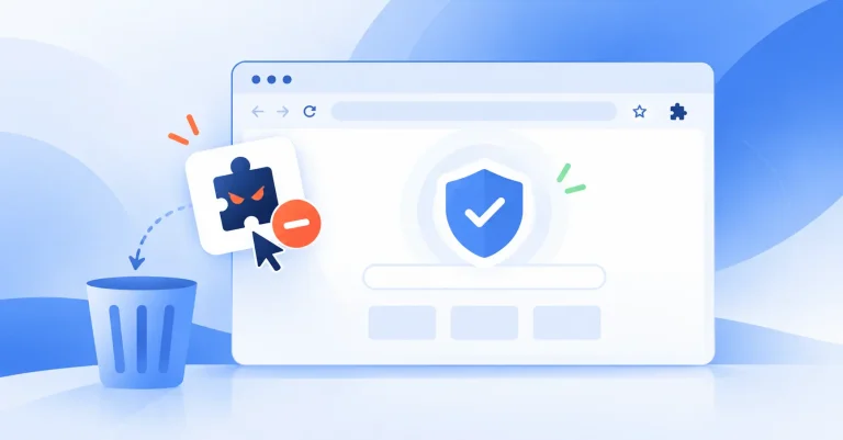 What Is Browser Hijacking and How Do You Remove a Browser Hijacker | Spin.AI Illustration of a browser window with a blue shield and checkmark, representing online security.